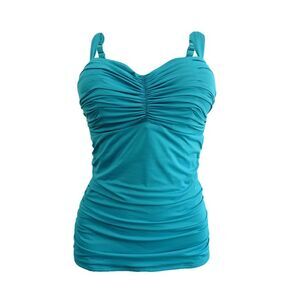 Coco Reef Women's Charisma Tie-Back Ruched Pleated Tankini Top (36C, Blue)
